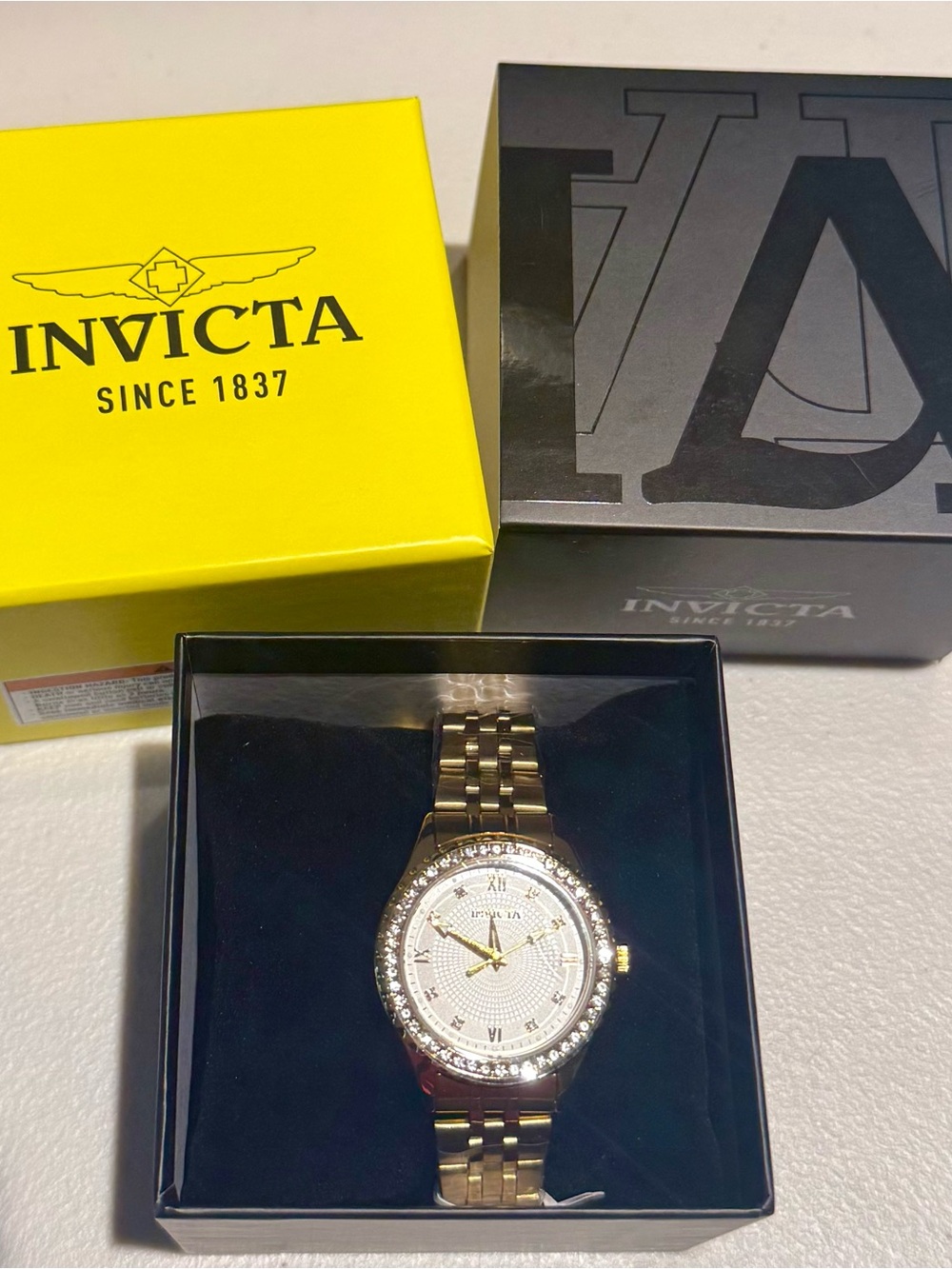 Invicta Gold-Tone Crystal Bezel Women's Bracelet Watch with White Dial NWT